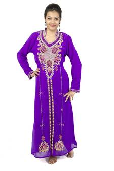 Purple embroidered georgette islamic kaftan
