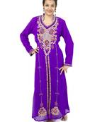 Purple embroidered georgette islamic kaftan