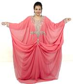 Pink embroidered georgette islamic kaftan