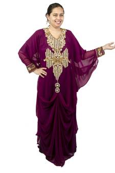 Magenta embroidered georgette islamic kaftan