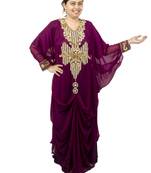 Magenta embroidered georgette islamic kaftan