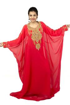 Red embroidered georgette islamic kaftan