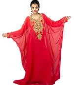 Red embroidered georgette islamic kaftan