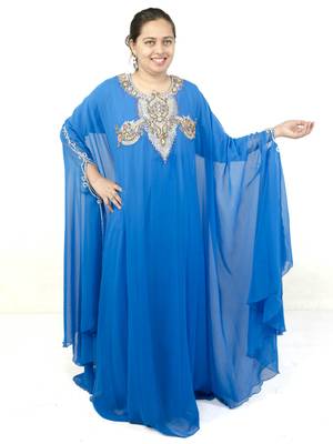 Turquoise  embroidered georgette islamic kaftan 1