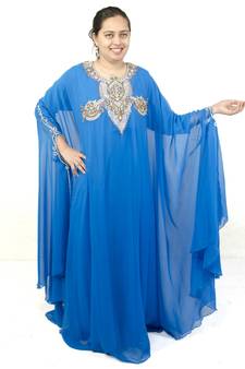 Turquoise  embroidered georgette islamic kaftan