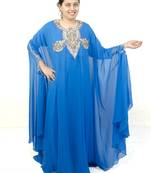 Turquoise  embroidered georgette islamic kaftan