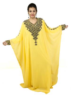 Yellow embroidered georgette islamic kaftan 1