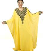 Yellow embroidered georgette islamic kaftan