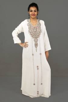 Off White embroidered georgette islamic kaftan