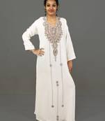 Off White embroidered georgette islamic kaftan