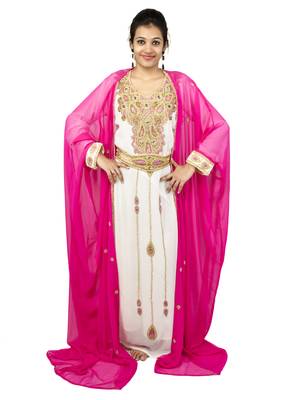 Pink and Off White embroidered georgette islamic kaftan 1