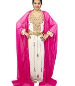 Pink and Off White embroidered georgette islamic kaftan