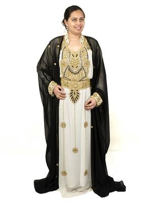 Black and Off White embroidered georgette islamic kaftan 1