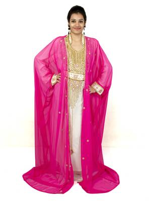 Pink and off white embroidered georgette islamic kaftan 1