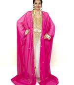 Pink and off white embroidered georgette islamic kaftan