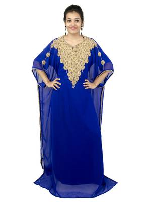 Royal blue embroidered georgette islamic kaftan 1