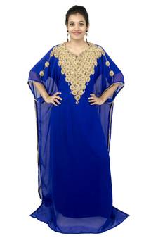 Royal blue embroidered georgette islamic kaftan