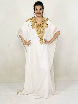 Off White embroidered georgette islamic kaftan 1