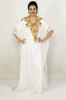 Off White embroidered georgette islamic kaftan