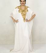 Off White embroidered georgette islamic kaftan