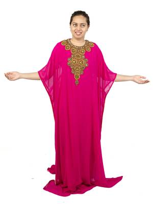 Pink embroidered georgette islamic kaftan 1