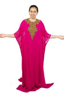 Pink embroidered georgette islamic kaftan