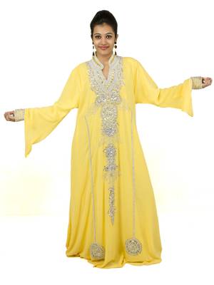 Yellow embroidered georgette islamic kaftan 1