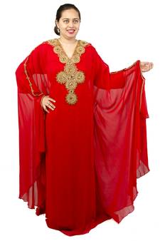 Red embroidered georgette islamic kaftan
