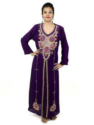 Purple embroidered georgette islamic kaftan 1