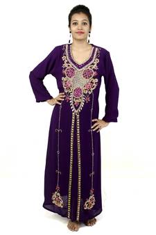 Purple embroidered georgette islamic kaftan