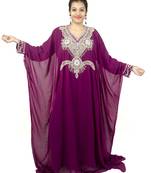 Purple embroidered georgette islamic kaftan