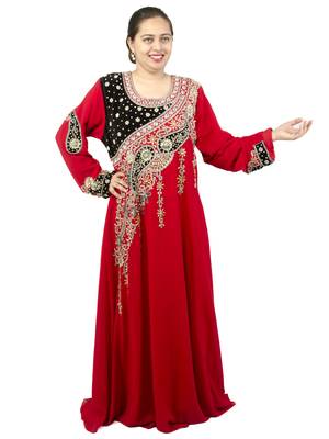 Red embroidered georgette islamic kaftan 1