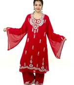 Red embroidered georgette islamic kaftan