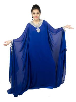Royal blue embroidered georgette islamic kaftan 1