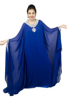 Royal blue embroidered georgette islamic kaftan