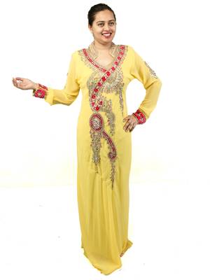 Yellow embroidered georgette islamic kaftan 1