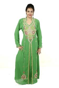 Green  embroidered georgette islamic kaftan