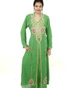 Green  embroidered georgette islamic kaftan