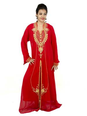 Red embroidered georgette islamic kaftan 1