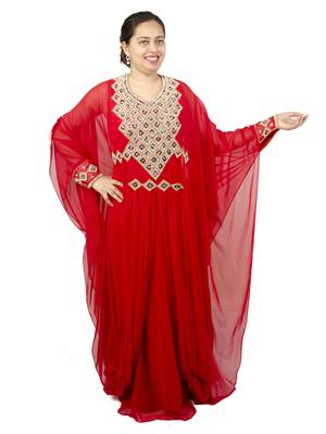 Red embroidered georgette islamic kaftan 1