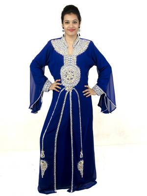Royal blue embroidered georgette islamic kaftan 1