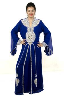 Royal blue embroidered georgette islamic kaftan