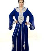 Royal blue embroidered georgette islamic kaftan