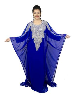 Royal blue embroidered georgette islamic kaftan 1