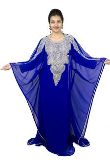 Royal blue embroidered georgette islamic kaftan