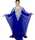 Royal blue embroidered georgette islamic kaftan