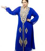 Royal blue embroidered georgette islamic kaftan