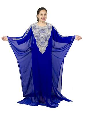 Royal blue embroidered georgette islamic kaftan 1
