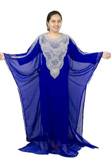 Royal blue embroidered georgette islamic kaftan