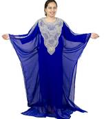 Royal blue embroidered georgette islamic kaftan